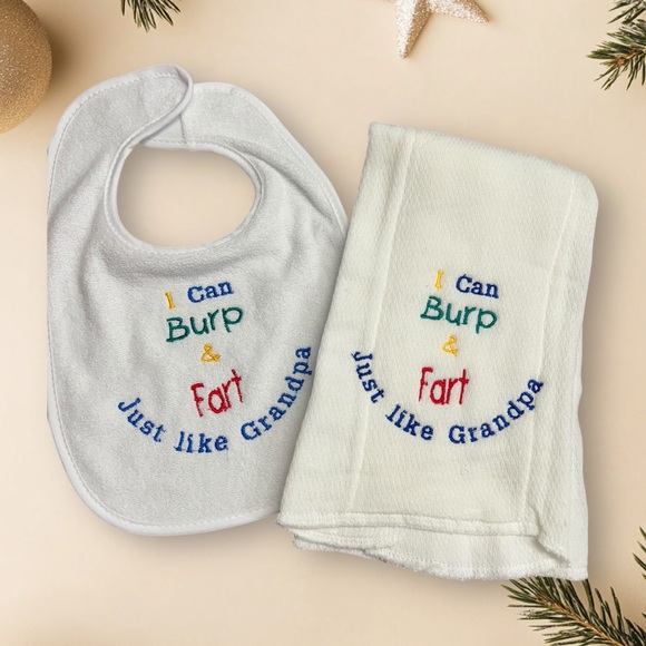 Handmade Funny Grandpa Bib and Burp Cloth set - Picture 8 of 12